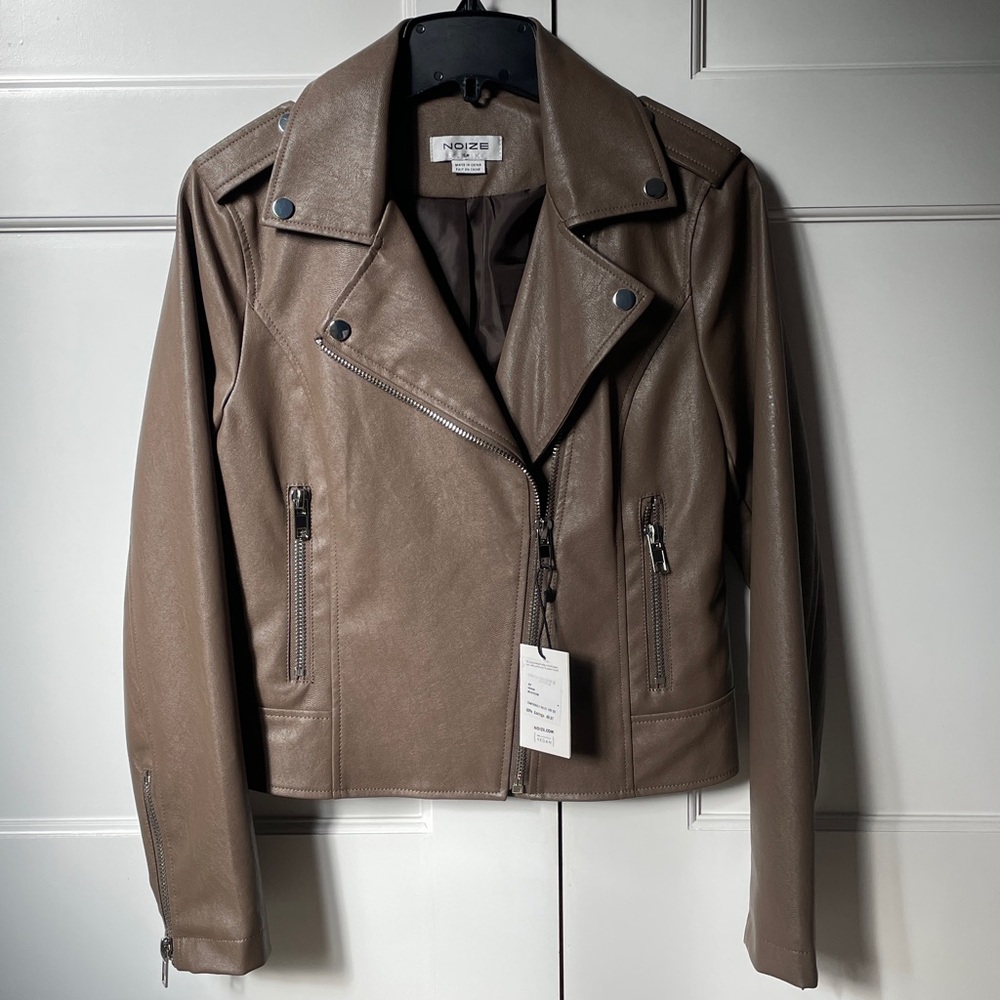 Noize Faux Leather Moto Jacket color “mushroom “